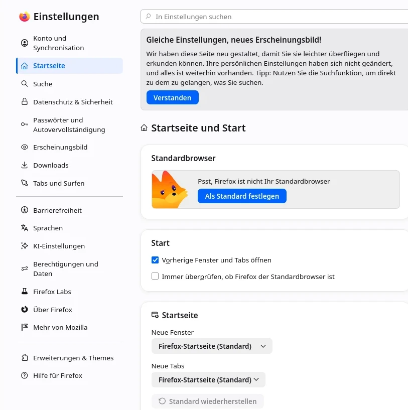 Neues Layout für Einstellungen